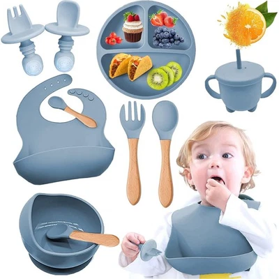 8Stück Silikon Baby Geschirrset Kindergeschirr Baby Teller Schüssel mit Saugnapf - Bild 1 von 4