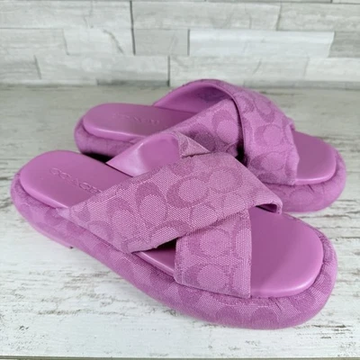 Sandalias de plataforma Coach Penelope Signature C para mujer fucsia talla 9 $195 NUEVAS Foto 1 de 4