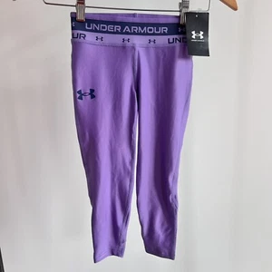 Brand New Girls Under Armour Athletic Leggings Pants Youth Sz XS Heatgear Purple - Picture 1 of 4