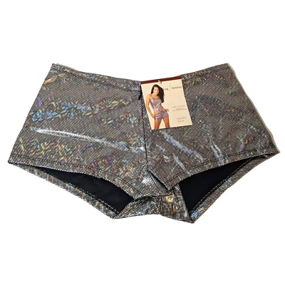 Silver Shiny Bootie Shorts Sz M, Zipper, Vinyl, V Front Sexy Leg Avenue Clubwear - Image 1 of 4