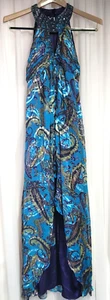 Cachet Paisley Jeweled Neck Long Dress Size 6 Boho Bohemian Gown Chiffon - Picture 1 of 5