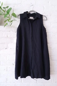 Joan Vass Leinenmischung Swing Kleid versteckte Knopfleiste ärmellos Taschen Lagenlook - Bild 1 von 9