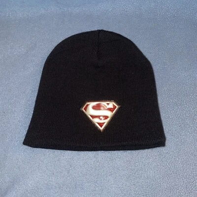 VTG Superman Classic Logo Knit Beanie Black Logo 2004 Boys One Size Berkshire - Image 1 of 4