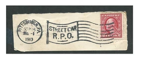 VERY RARE 'STREET CAR RPO' cancellation on envelope corner Pittsburgh dated 1913 - Picture 1 of 1