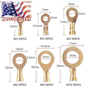 Brass Crimp Ring Terminals Kit Cable Wire Connectors Spade Electrical Set 150PCS - Picture 1 of 12
