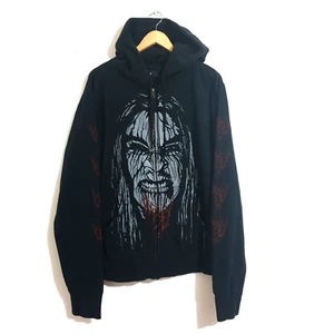 Obey Jacket Sz XL Black Hoodie Face Graphic Print Full Zip Up Metal Cotton Blend - Bild 1 von 10