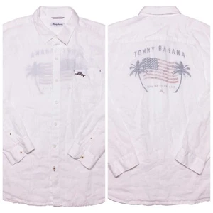 TOMMY BAHAMA Long Sleeve Linen Shirt Live Island Life USA American Flag XL - Picture 1 of 11