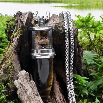 Collar Colgante Péndulo Piedras Preciosas Ojo de Tigre Cadena Rolo Acero Inoxidable 316L Foto 1 de 4