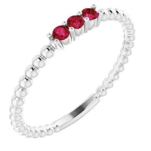 Ruby Beaded Ring In Platinum - Picture 1 of 5