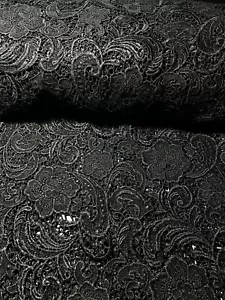 Black Guipure Lace Fabric Floral Fabric By The Yard Or Roll - Picture 1 of 4