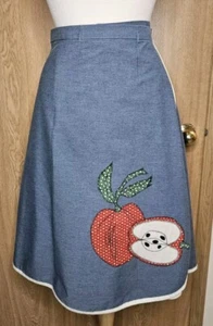 Vintage Denim Wrap Around Skirt Apple Patch Work SZ M? SEE MEASUREMENTS - Picture 1 of 4