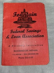 Vintage Bank Book Fountain Federal Savings Bloomington, IN 1974 - Picture 1 of 4