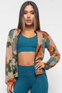 Bedruckte Jacke Fitness & Freizeit Blumenmuster Reißverschluss Verschluss Sport Netz Stoff - Bild 1 von 4
