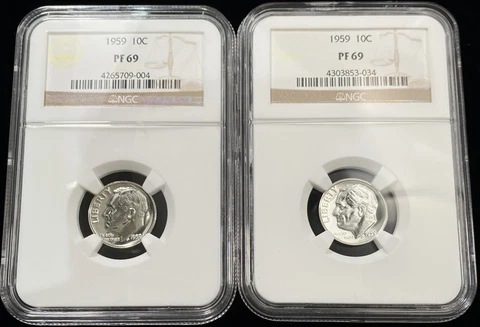 Collector lot of 50 - 1959 Proof Roosevelt Dimes 10c Certified by NGC PF 69 Cover