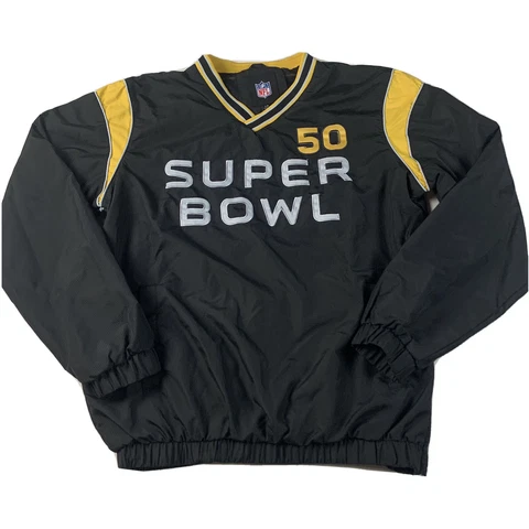 NFL Super Bowl 50 Pullover Sweater Carolina Panthers Denver Broncos Size Large Cover