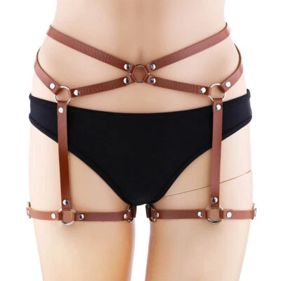 Arnés de cuero sintético BDSM de una pieza liguero correa punk cintura pierna tirantes Foto 1 de 4