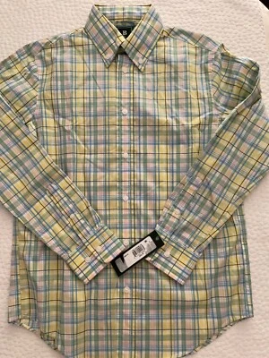 NWT Boys B Brooks Brothers Classic Fit Dress Shirt, Yellow- Blu, size 14 - Image 1 of 4