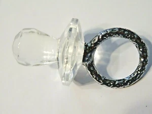 CRYSTAL BABY PACIFIER ~ W/ PLATED SILVER TONE RING ~ BY FASHIONCRAFT IN THE BOX - Picture 1 of 5