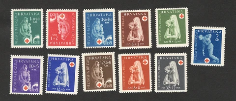 CROATIA-NDH-MNH** SET OF 11  STAMPS-RED CROSS-1943 Cover