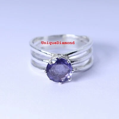 Natural iolite &Diamond ring 925 Sterling Silver Handmade Ring Gift item Jewelry - Image 1 of 4