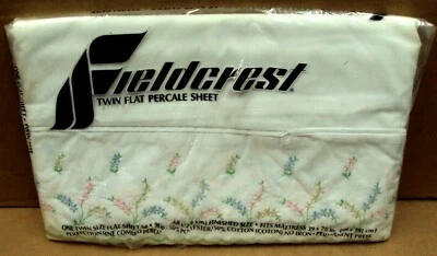 FIELDCREST Twin Flat Percale Sheet SWISS EMBROIDERY 66 x 96 Pastel Color Floral - Image 1 of 4