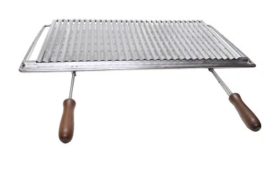 FONDERIA BONGIOVANNI Graticola in acciaio inox per barbecue camino stufa con manici legno smontabili