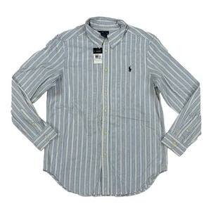 Polo Ralph Lauren Boy's Button-Down Shirt - White w/ Blue, Black Vertical Stripe - Picture 1 of 4