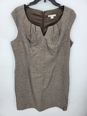 Vestido Coldwater Creek para mujer 16 marrón a cuadros cuello dividido escote plisado Foto 1 de 4