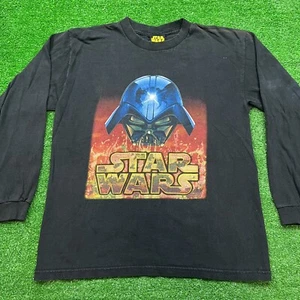 Vintage 90's Youth Star Wars Long Sleeve Puff Print T-Shirt Black Size Large USA - Picture 1 of 16