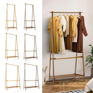 Folding Bamboo Clothes Garment Rack Coat Hanging Stand Open Display StorageShelf - Picture 1 of 25