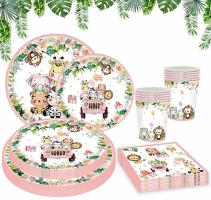 Jungle Safari Theme Birthday Party Supplies Pink Safari Jungle Animal Tablewa... - Picture 1 of 6