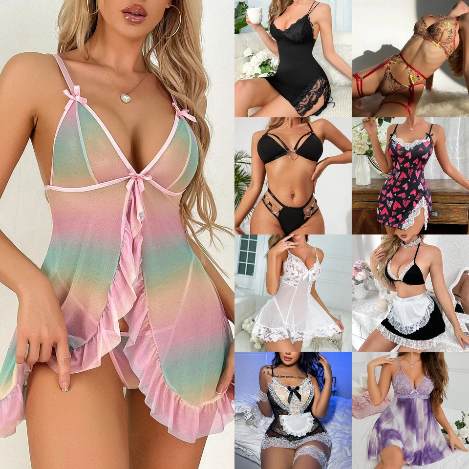 Women's Sexy-Lingerie Babydoll G-string Sleepwear Underwear Lace Dress Nightwear - Image 1 of 4