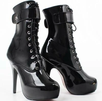 Mujeres Borla Bota al Tobillo Hebilla Con Cordones Tacón Alto Stiletto Punta Punta Punta Zapatos de Fiesta Foto 1 de 4