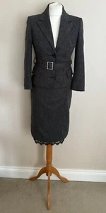 Karen Millen Black Grey Brown Tweed Wool Blend Skirt & Jacket Suit Set Size 8-10 - Picture 1 of 23