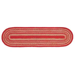 CUNNINGHAM JUTE BRAIDED TABLE RUNNER /STAIR TREAD 8.5X27 NATURAL / CHERRY RED - Picture 1 of 1