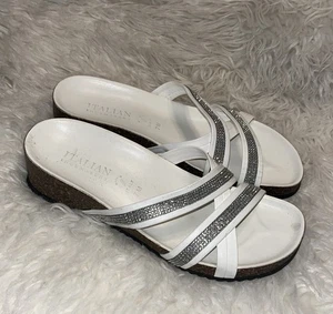 italian shoemakers sandals White Glittery Silver 7 M - Picture 1 of 9