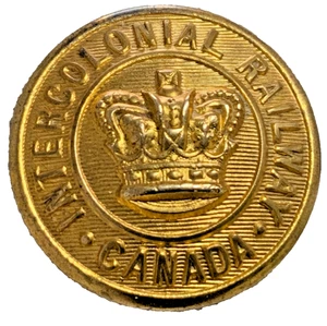 QUEEN VICTORIA CROWN INTERCOLONIAL RAILWAY CANADA GILT UNIFORM BUTTON 1876 NM - Picture 1 of 8