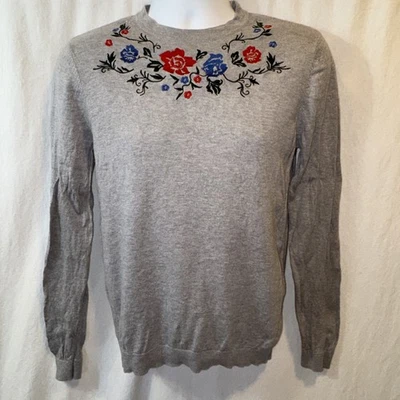 Gently Used Men’s ASOS Gray Lightweight Floral Embroidered Sweater Sz Small - Image 1 of 4