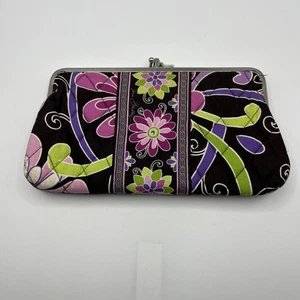 Vera Bradley braun, rosa, lila, grün gesteppt Baumwolle Ausweis Geldbörse Portemonnaie - Bild 1 von 3