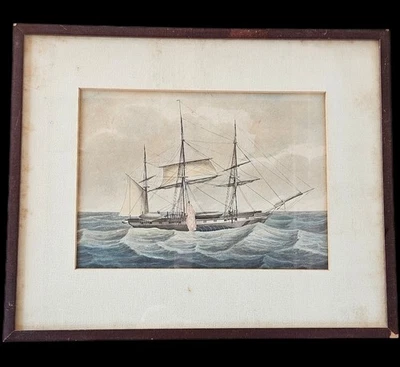 Pintura de mediados del siglo XIX. Fragata ballenera holandesa Bellona el 23 de diciembre de 1836 Foto 1 de 4