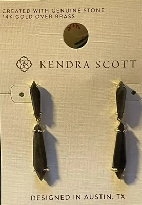 Kendra Scott “Indie” 14k Gold Over Brass Earring Double Point Golden Obsidian - Image 1 of 4