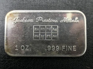 VTG Jackson Precious Metals  1 oz .999 Fine Silver Bar - Picture 1 of 2