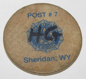 Vintage AMERICAN LEGION POST #7 Wooden Wood Drink Chip Token Logo Sheridan, WY R - Picture 1 of 2