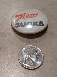 Discoteca vintage pinback botón chupa música novedosa años 70 blanco rojo negro - Imagen 1 de 3