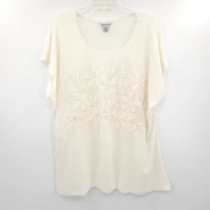 Tommy Bahama Mujer 100% Lino Floral Bordado Camiseta Top Talla L Marfil - Imagen 1 de 7