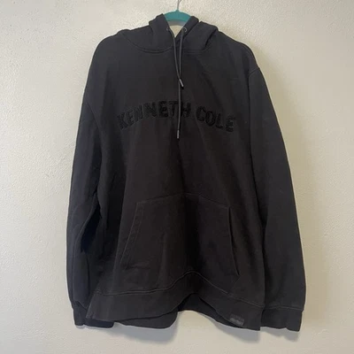 Kenneth Cole Sudadera con Capucha Negra Hombres 2XL Logo Pullover Sudadera Cordón Foto 1 de 4