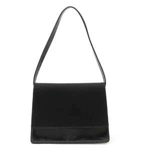 Chanel Coco Mark Shoulder Bag One Semi Cotton Jersey Patent Leather Black - Picture 1 of 8