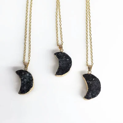 3件装混合天然德鲁茜玛瑙石月亮吊坠项链珠宝礼品18X8毫米 — 第 1/3 张图片