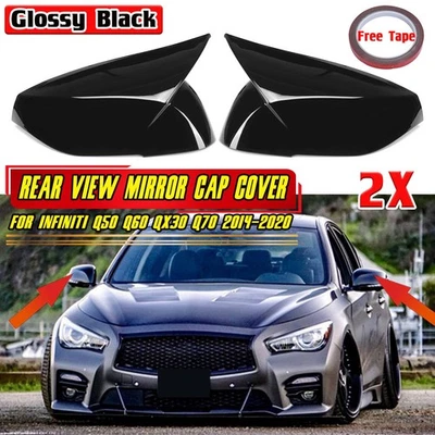 Add-On Gloss Black Rearview Mirror Cap Cover For Infiniti Q50 Q60 QX30 Q70 14-20 - Изображение 1 из 4