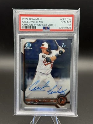 2022 Bowman Chrome Prospect Creed Willems Orioles RC AUTO PSA 10 - Image 1 of 2